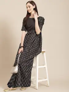 SERONA FABRICS Black Sequinned Silk Blend Saree