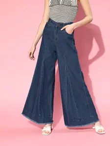 SASSAFRAS Women Navy Blue Flared High-Rise Jeans