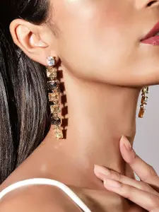 Rubans Voguish Gold-Toned Stone Studded Drop Earrings