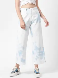 Kraus Jeans Women Blue Wide Leg High-Rise Heavy Fade Pure Cotton Jeans
