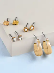 AMI Set of 4 Gold-Plated & White Circular Studs & Half Hoop Earrings