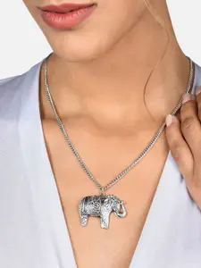 AMI Women Silver-Toned Elephant Pendant Necklace