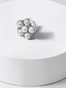 AMI Silver-Plated & Pearl-Studded Finger Ring