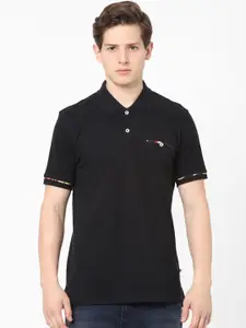Celio Men Black Polo Collar Regular Fit Cotton T-shirt