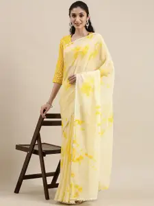 Kvsfab Yellow & Off White Shibori Print Gotta Patti Pure Georgette Fusion Saree