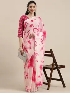 Kvsfab Magenta Pink & White Shibori Print Gotta Patti Pure Georgette Fusion Saree
