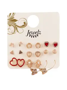 Jewelz Gold-Toned Pack of 9 Contemporary Gold Plated Studs Earrings
