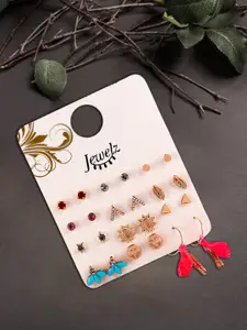 Jewelz Gold-Plated Set Of 12 Contemporary Studs