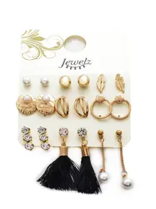 Jewelz Set of 9 Gold-Plated Contemporary Studs & Drop Earrings