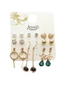 Jewelz Set of 8 Gold-Toned Contemporary Earrings
