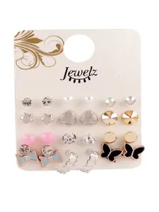 Jewelz Set Of 12 Silver-Toned Contemporary Studs Earrings