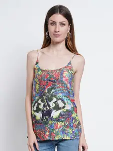 Purple State Multicoloured Print Top With Lace Inserts Detail