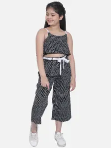 Natilene Girls Black Polka Dots Printed Top with Trousers