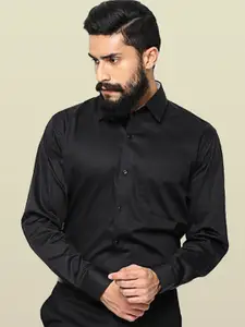 Hancock Men Black Solid Slim Fit Pure Cotton Tuxedo Formal Shirt