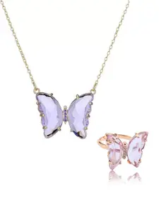 Vembley Gold-Toned & Purple Gold-Plated Enamelled Necklace With Ring