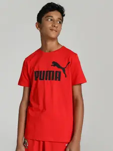 Puma Boys Red Brand Logo Printed T-shirt