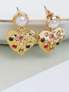 Lilly & sparkle Gold-Toned Heart Shaped Drop Earrings