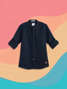 UTH by Roadster Teen Boys Navy Blue Solid Casual Shirt