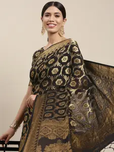 Mitera Black & Gold Ethnic Motifs Zari Silk Blend Saree