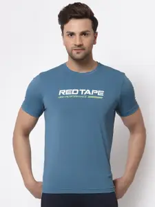Red Tape Men Teal Typography Printed Training or Gym T-shirt