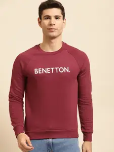 United Colors of Benetton Men Maroon Printed Sweatshirt