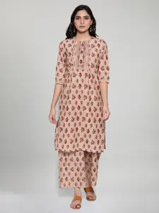W Women Beige & Maroon Ethnic Motifs Printed Kurta