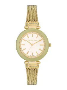 GIORDANO Women White Embellished Dial & Gold Toned Stainless Steel Bracelet Style Straps Analogue Watch