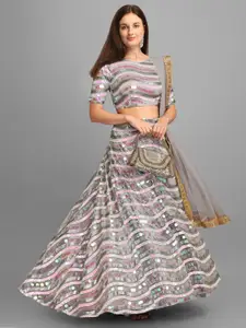 JATRIQQ Grey & Gold-Toned Embroidered Sequinned Semi-Stitched Lehenga & Unstitched Blouse With Dupatta