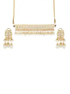 Runjhun Gold-Plated Polki Choker Necklace with Earrings