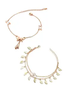 OOMPH Set of 2 Gold-Toned White Pearls & Beaded Anklets