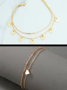 OOMPH Set Of 2 Gold-Toned Layered Anklets