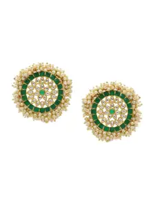 ASMITTA JEWELLERY Green & Gold-Toned Contemporary Studs Earrings