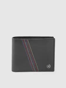 United Colors of Benetton Men Black & Red Striped Genuine Leather Two Fold Wallet
