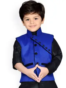 AJ Dezines Boys Blue Solid Nehru Jacket
