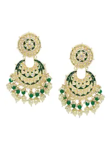 ASMITTA JEWELLERY Gold-Plated & Green Contemporary Chandbalis Earrings