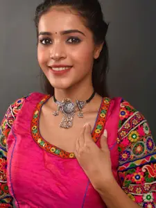 Fida Women Silver Toned & Black Silver Plated Antique Necklace