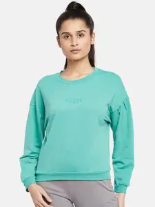 Ajile by Pantaloons Turquoise Blue Typography Embroidered Drop-Shoulder Sleeves Top