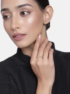 Estele  gold plated clove inspired ring with CZ and purple colored stone for women