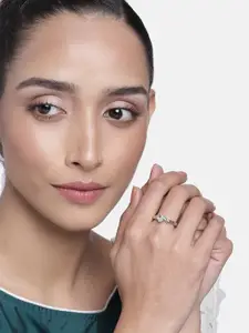 Estele White Rhodium-Plated Oval CZ Studded Non-Adjustable Finger Ring