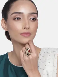 Estele Red & White Gold-Plated Pearls Studded Finger Ring