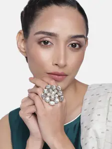 Estele Gold Plated Polki White Kundan Ethnic Traditional Maharani Ring