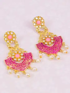 Crunchy Fashion Pink & Gold-Toned Contemporary Chandbalis Earrings