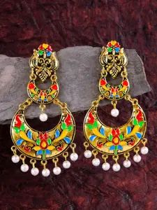 Crunchy Fashion Multicoloured & Gold-Plated Meenakari Chandbali Earrings