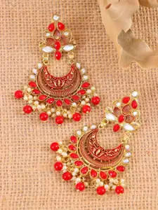 Crunchy Fashion Gold-Plated Red & White Contemporary Meenakari Chandbalis Earrings