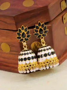 Crunchy Fashion Black & White Gold Plated Meenakari Jhumkas Earrings