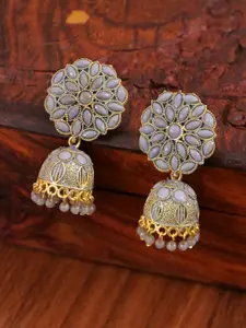 Crunchy Fashion Gold-Plated & Grey Jhumkas Earrings