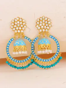 Crunchy Fashion Blue Kundan Studded Contemporary Chandbalis Earrings