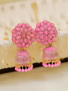 Crunchy Fashion Pink Floral Jhumkas Earrings