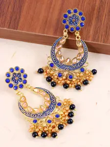 Crunchy Fashion Blue & Gold-Toned Contemporary Chandbalis Earrings
