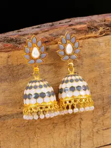 Crunchy Fashion Grey & White Meenakari Contemporary Jhumkas Earrings